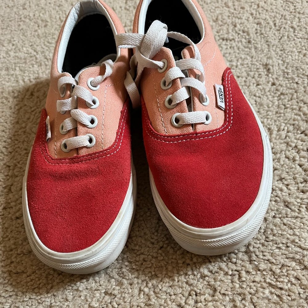 Madewell x Vans | Size 6.5 | Poppy Red Suede & Coral Peach Canvas | Gently Used - Picture 5 of 11